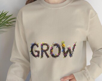 GROEI-sweater | Belettering met bloemen