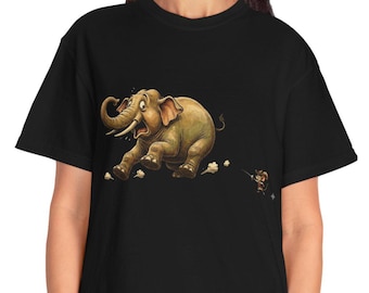Speels hardloopshirt met olifant | Grillige dierenillustratie, kledingstukgeverfd katoenen T-shirt