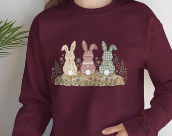 Sweatshirt met bloemen patchwork konijntjes | Konijntrio Pasen Lente