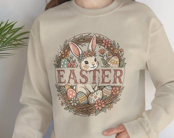 Sweater met paashaaskrans | Ronde hals Pasen