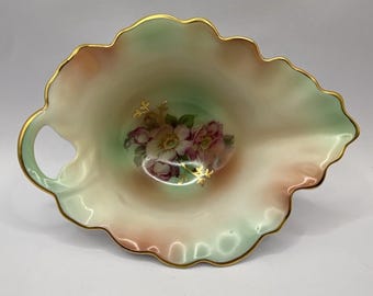 Goebel Bavaria Porcelain Bowl Iridescent Floral Gold Trim Germany Vintage