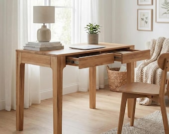 Escritorio de madera maciza con cajones, mesa de escritura de estilo moderno de mediados de siglo escandinavo