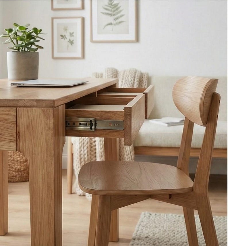 Handmade Solid Wood Desk With Drawers, Scandinavian Mid-century Modern ...