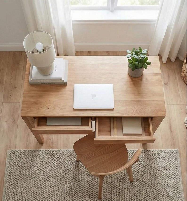 Handmade Solid Wood Desk With Drawers, Scandinavian Mid-century Modern ...