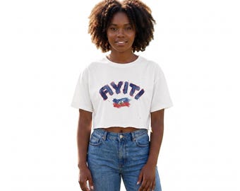 Ayiti-Flaggen-Script-Crop-T-Shirt | Haiti Pride Bauchfreies Top
