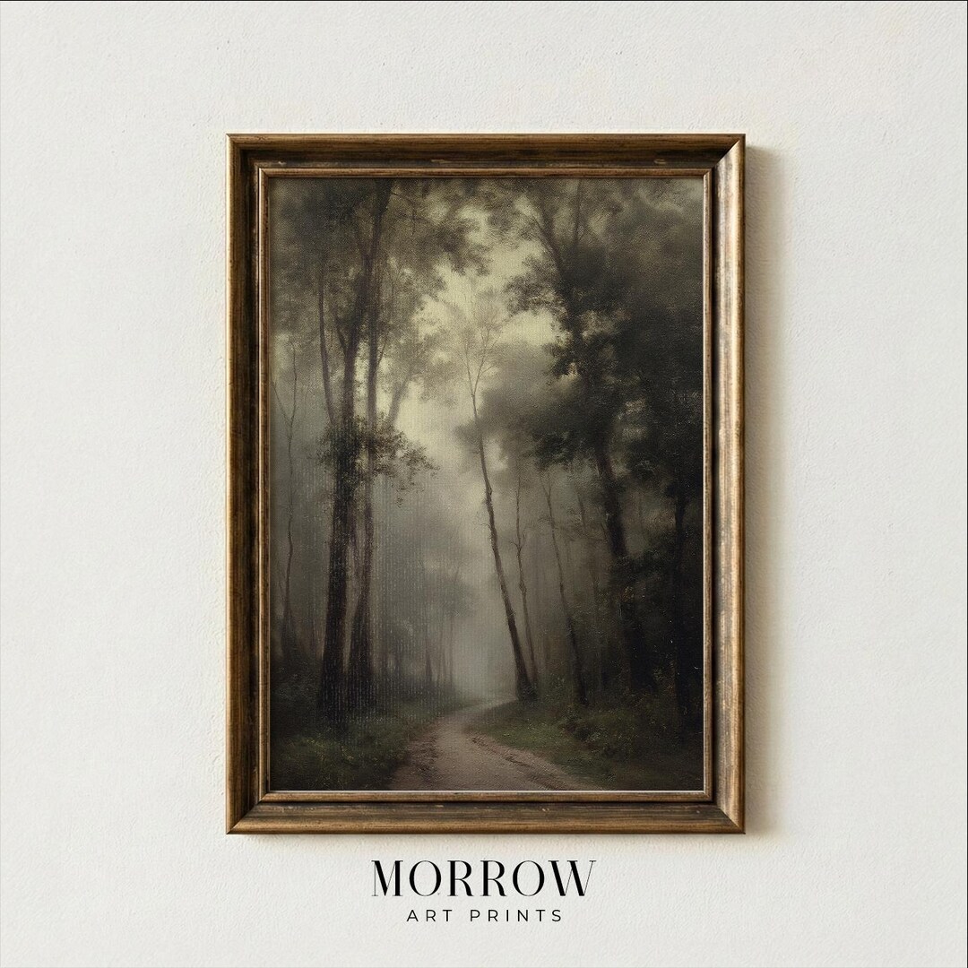 Moody Forest Path Print | Misty Woodland Vintage Landscape (digital ...