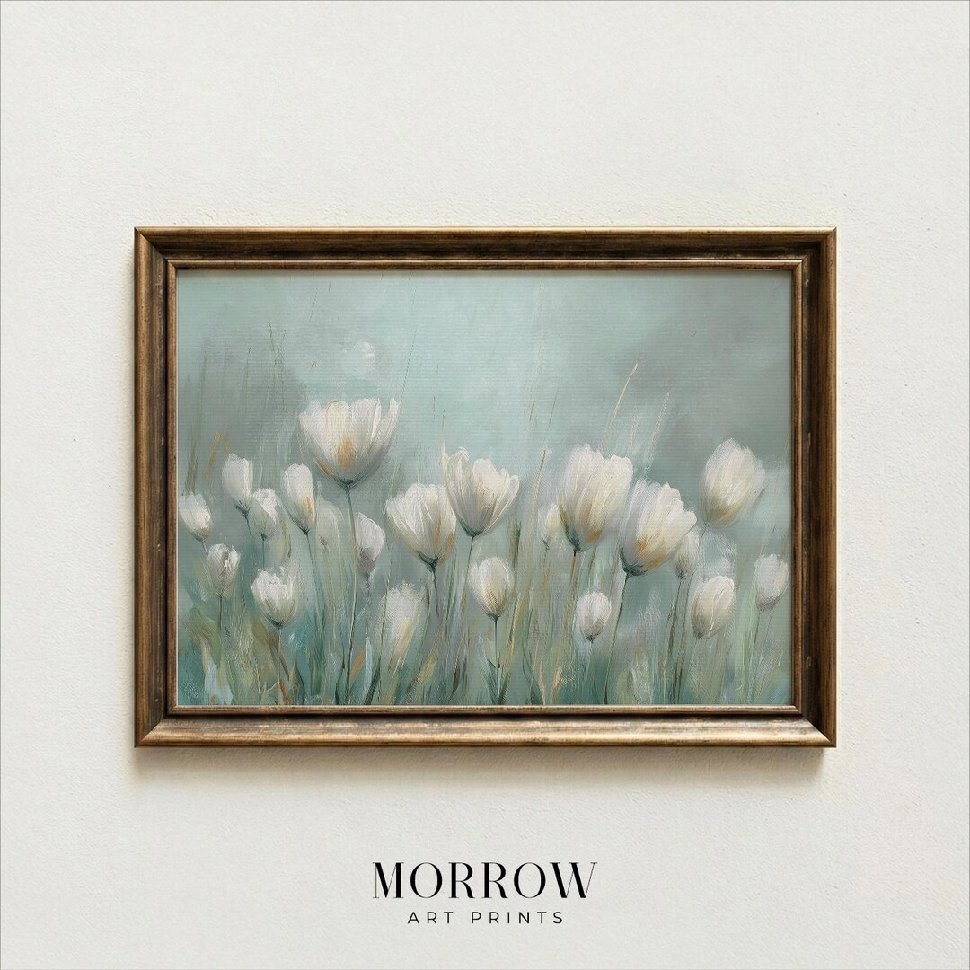 White Tulip Field Art Print | Soft Spring Floral Landscape (digital ...