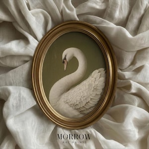 Romantic Swan Oval Frame Print | Vintage Classical Bird Art (Digital Download) #M0041