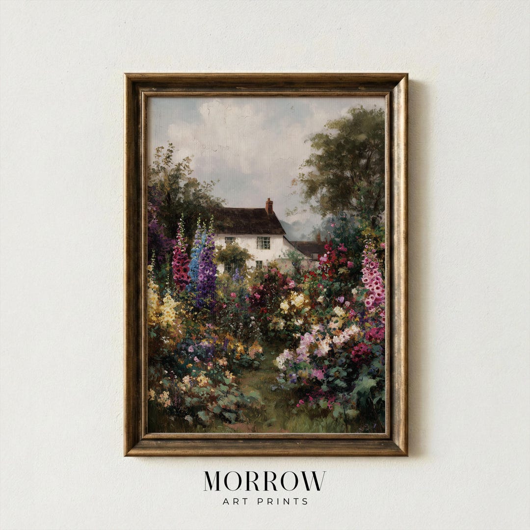 Vintage English Cottage Garden Print | Romantic Floral Landscape Wall ...