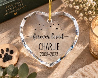 Personalisierter Gedenkschmuck für Haustiere, herzförmiges Glas-Andenken, Geschenk zum Verlust eines geliebten Hundes oder einer geliebten Katze, personalisierter Weihnachtsschmuck mit Namen