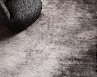 Modern Charcoal Silk Area Rug 9x12 10x14 Handmade Custom Grey Viscose Solid Rug for Living Space Bedside All Size Carpets Available Home Art