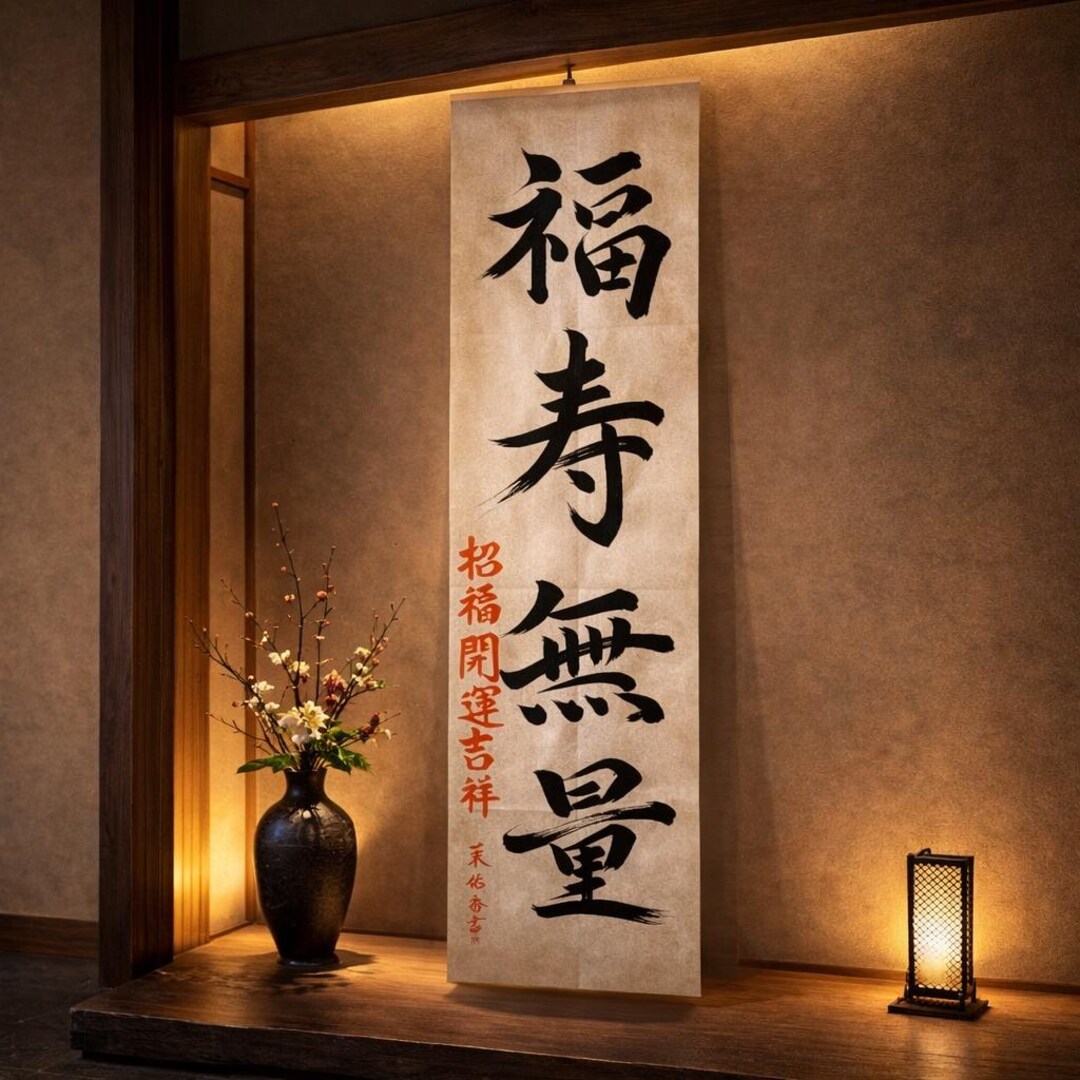 Large Japanese Calligraphy Wall Art "fukujumuryo" Fortune& Longevity ...