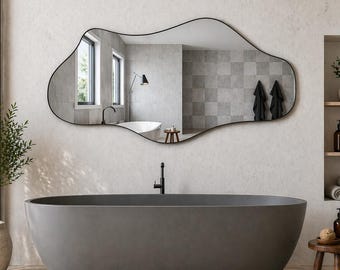 Faliste lustro bez ramy, asymetryczne, nieregularne lustro ścienne do łazienki