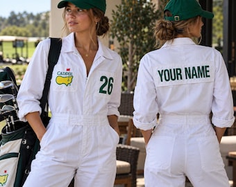 Mono de caddie de golf personalizado para mujer – Parche con nombre y número personalizados, uniforme de golfista para mujer