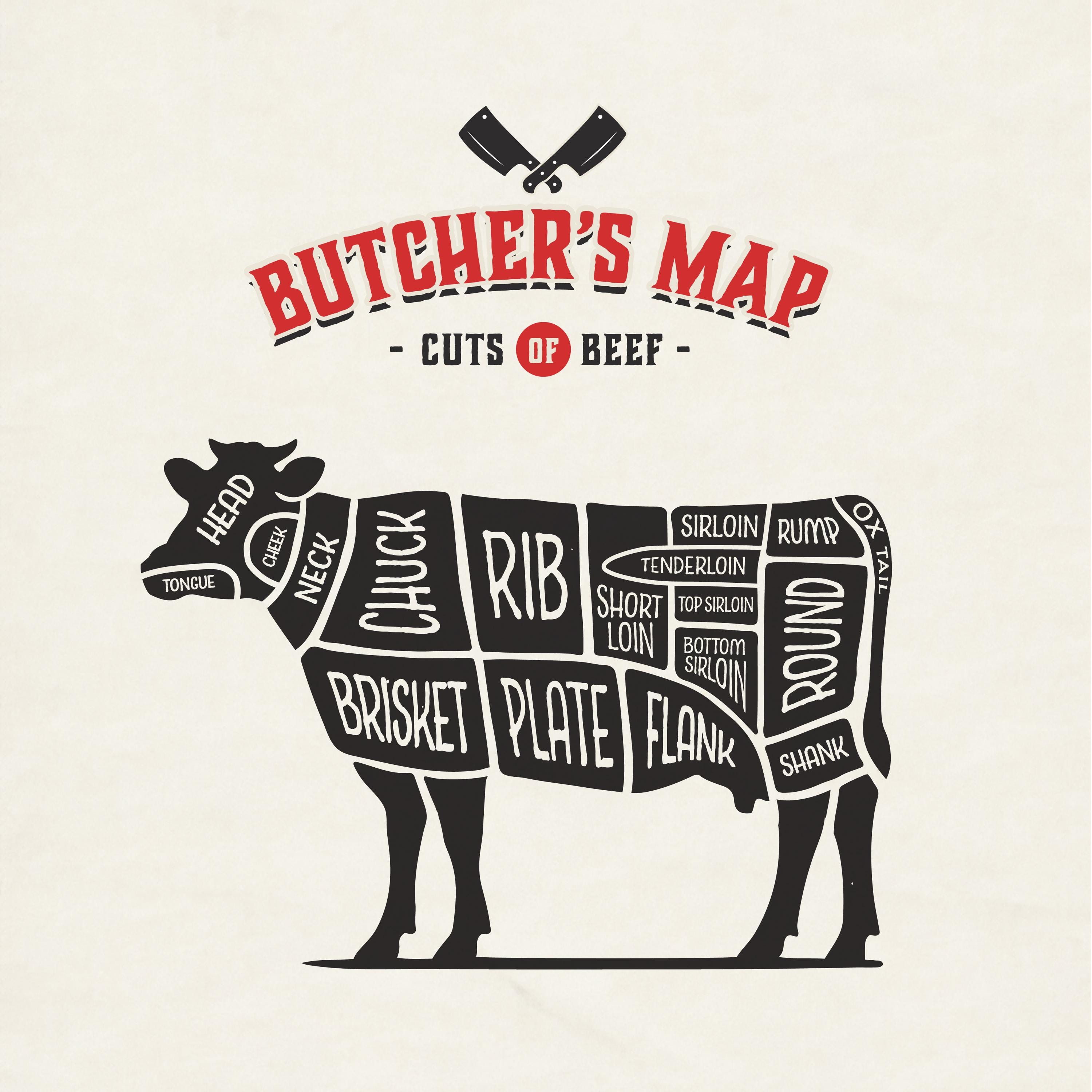 Heritage Butcher Map | SVG PNG JPEG | Beef Cut Chart Guide | Digital ...