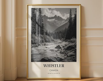Whistler Canada River Landscape Black and White Wall Art Print Poster