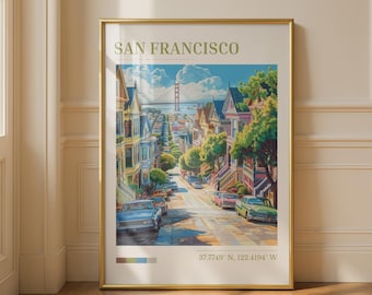 San Francisco Cityscape Print with Golden Gate Bridge Wall Art