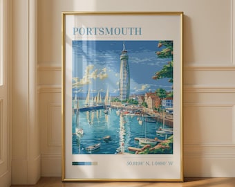 Portsmouth Cityscape Poster Print Sailboats Reflection Art