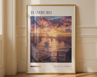 Hamburg Cityscape Sunset Poster Wall Art Print
