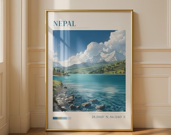 Nepal Mountains Lake Art Print Wall Art Landscape