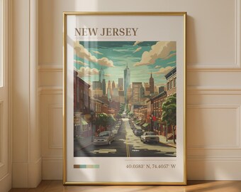 New Jersey Cityscape Wall Art Print Modern Poster