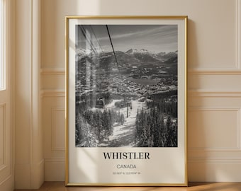 Whistler Canada Ski Resort Black and White Print Art Poster Wall Art