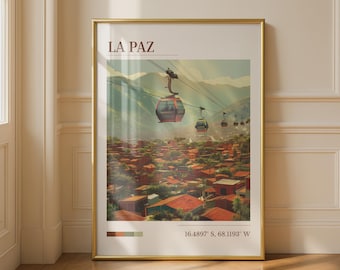 La Paz Wall Art Print with Cable Cars Landscape