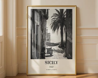 Sicily Italy Wall Art Vintage Black and White Print