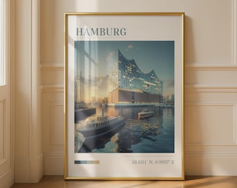 Hamburg Cityscape Print featuring Elbphilharmonie Architecture and Boats