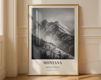 Montana Black and White Wall Art Print Landscape Poster USA