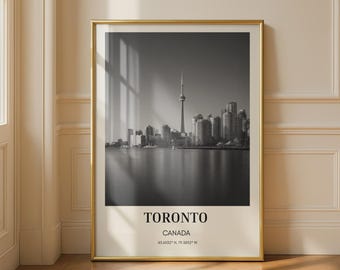 Toronto Cityscape Print Black and White Wall Art Toronto Canada Skyline Poster