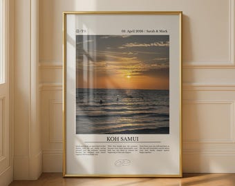 Stampa artistica da parete con tramonto a Koh Samui, paesaggio marino, momento in famiglia