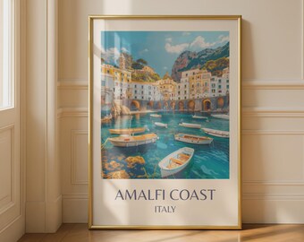 Amalfi Coast Italy Print Vintage Travel Poster Wall Art - Etsy