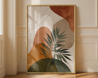Abstract Leaf Print Wall Art in Earthy Tones Minimalist Decor for Living Room Bedroom Office
