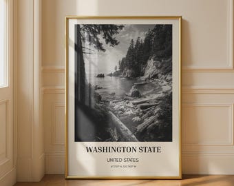 Washington State Black and White Landscape Print Wall Art