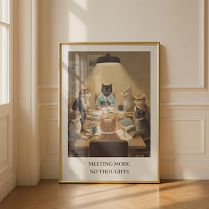 Cat Meeting Mode Wall Art Print Humor Poster