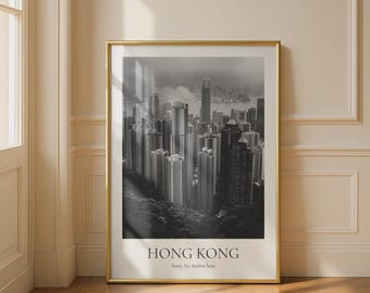 Black and White Hong Kong Cityscape Wall Art Print Architecture Photography