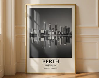Perth Australia Black and White City Skyline Poster Art Print