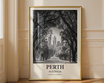 Black and White Perth Cityscape Print Wall Art Australia Skyline Poster