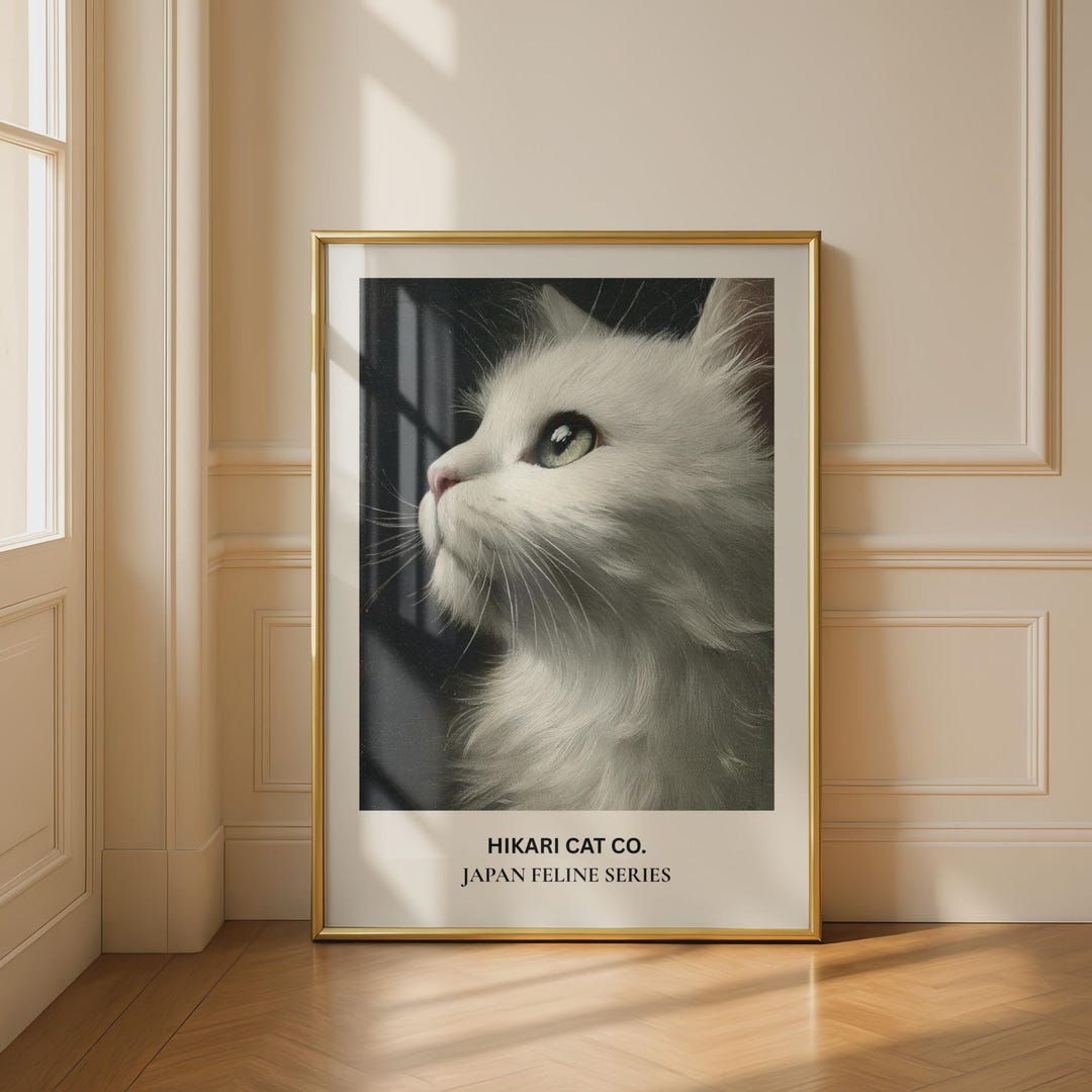 White Cat Portrait Wall Art Print Hikari Cat Co Japan Feline Series - Etsy