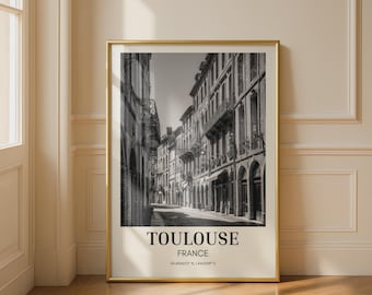 Toulouse France Black and White Cityscape Poster Print Urban Photography Wall Art