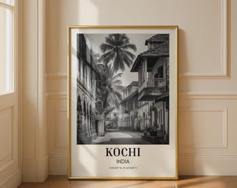 Kochi India Black and White Poster Minimalist Wall Art Travel Print