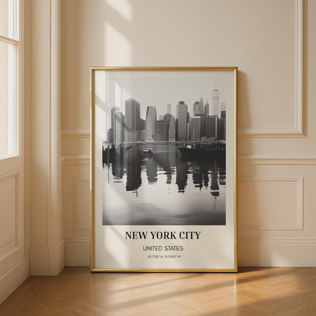 New York City Skyline Wall Art Print Black and White Cityscape Poster ...