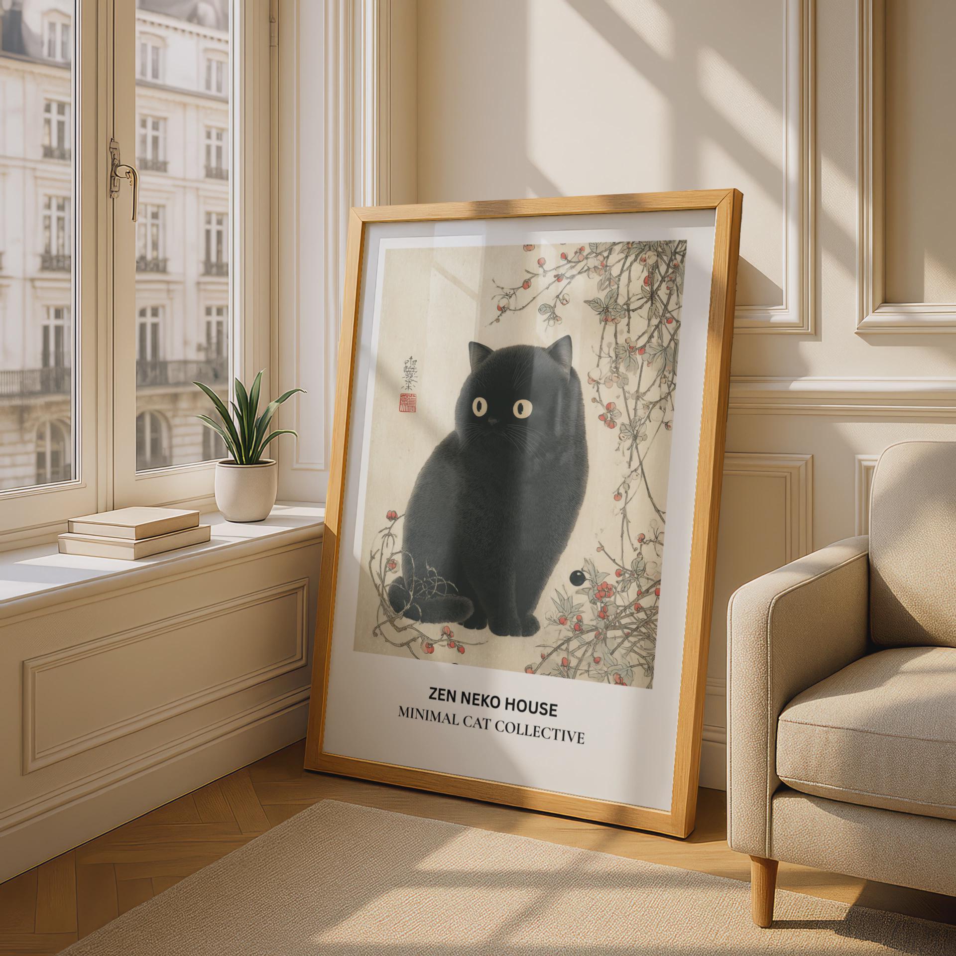 Black Cat Art Print Zen Neko House Minimalist Cat Collective Wall