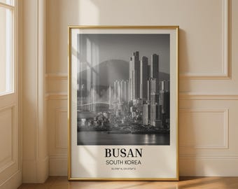 Busan South Korea Black and White Cityscape Wall Art Print