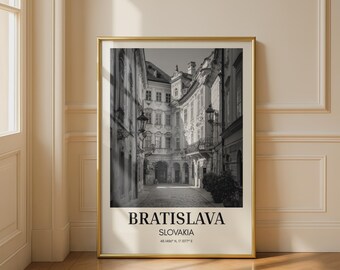 Bratislava Slovakia Black and White Poster Art Vintage Travel Print Cityscape Wall Art