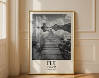 Fiji Oceanic Black and White Poster Scenic Landscape Print Travel Decor Wall Art