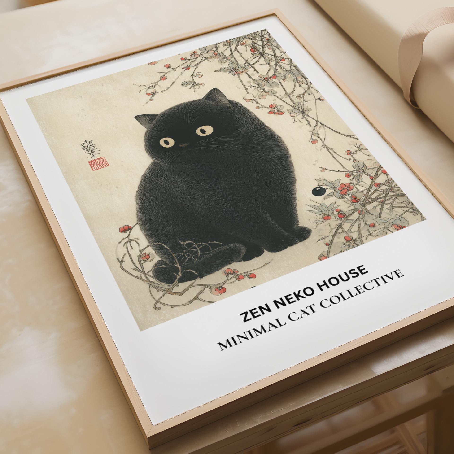 Black Cat Art Print Zen Neko House Minimalist Cat Collective Wall