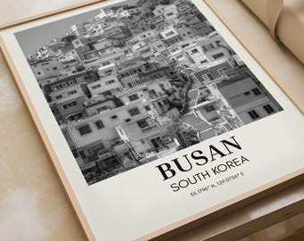 Busan South Korea Black and White Cityscape Poster Print