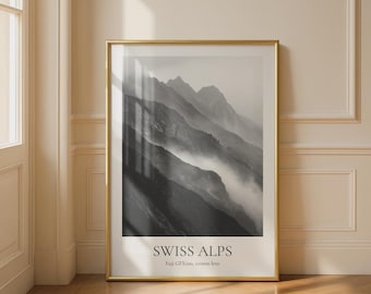 Black and White Swiss Alps Print Landscape Wall Art